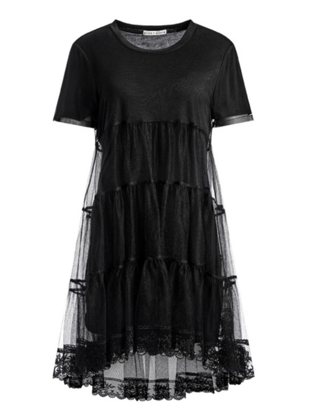 Alice + Olivia Tulle Shirt Mini Dress - Medium - Black - Tiered Tulle